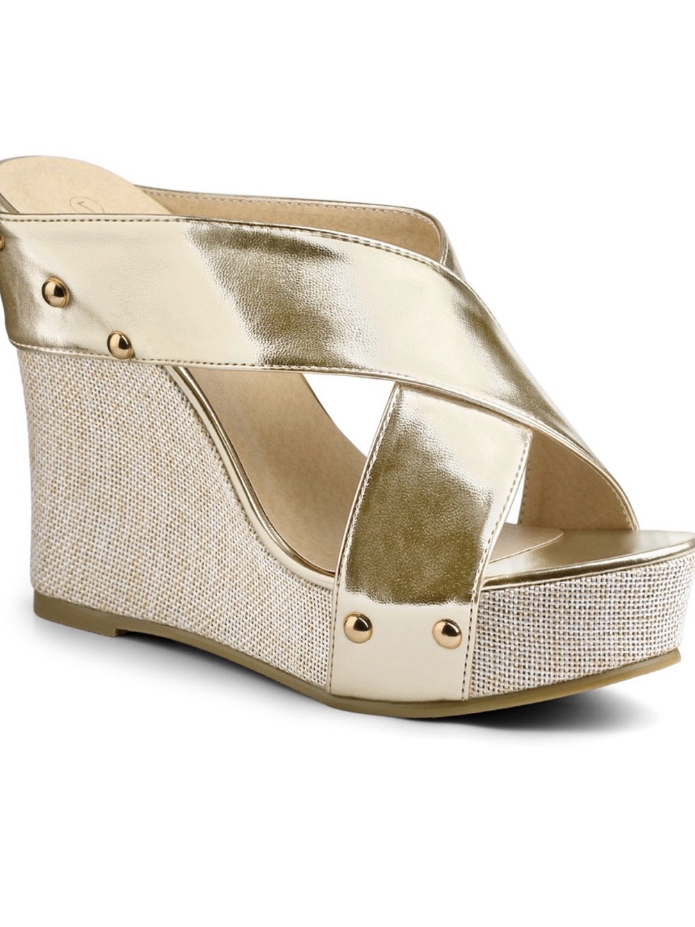 Women's Gold Metallic Crisscross Wedge Sandals
